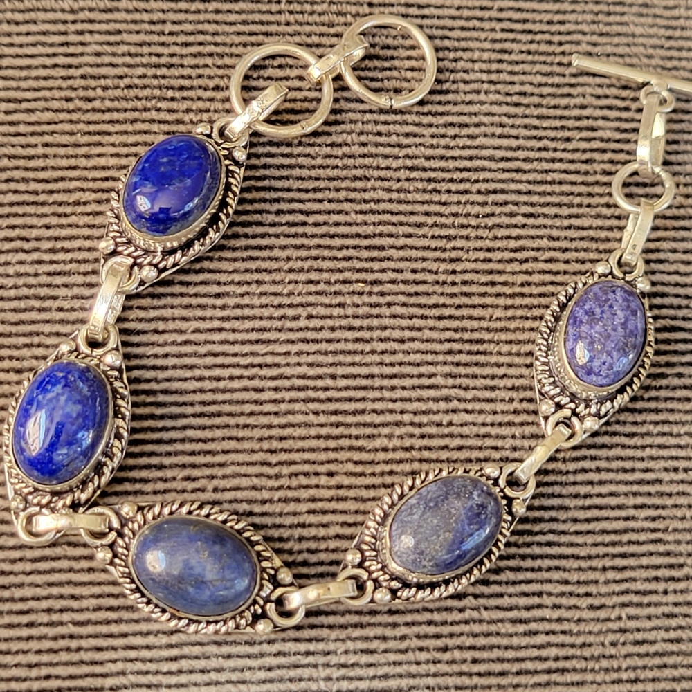 Elegant Silver and Blue Stone Bracelet